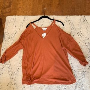Urban Outfitters orange shoulder cut out top